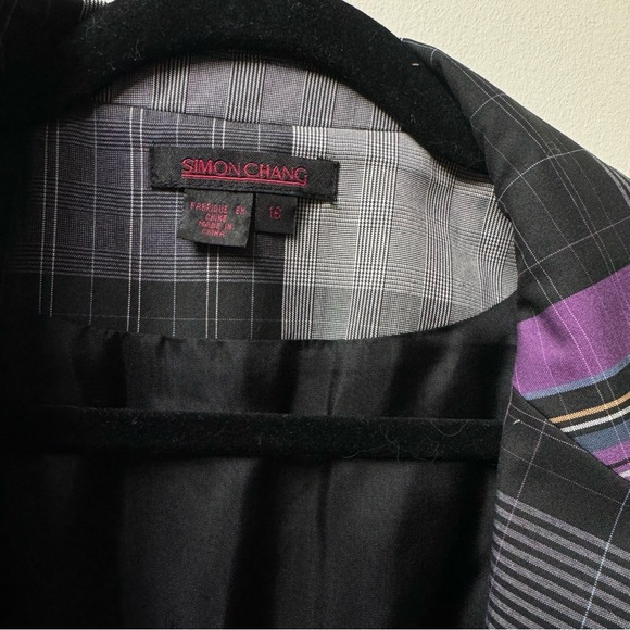 Simon Chang Purple Tartan Asymmetrical Blazer with Ties - Picture 3 of 5